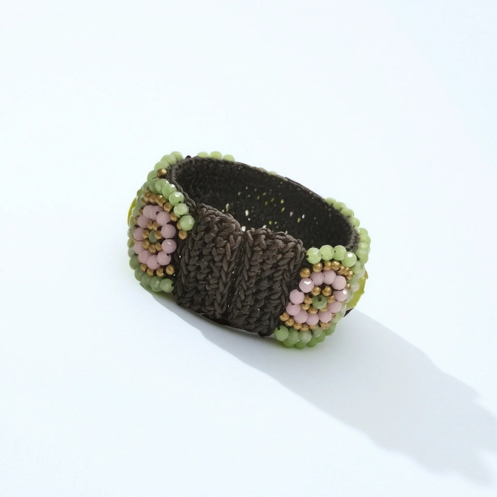 Bracciale Ricamato a Mano con Cristalli Multicolore - Design Floreale