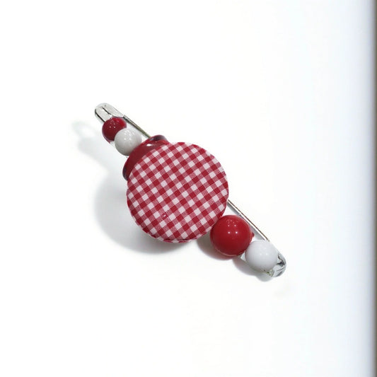 Broche Artisanale en Tissu Vichy Rouge et Plexiglas