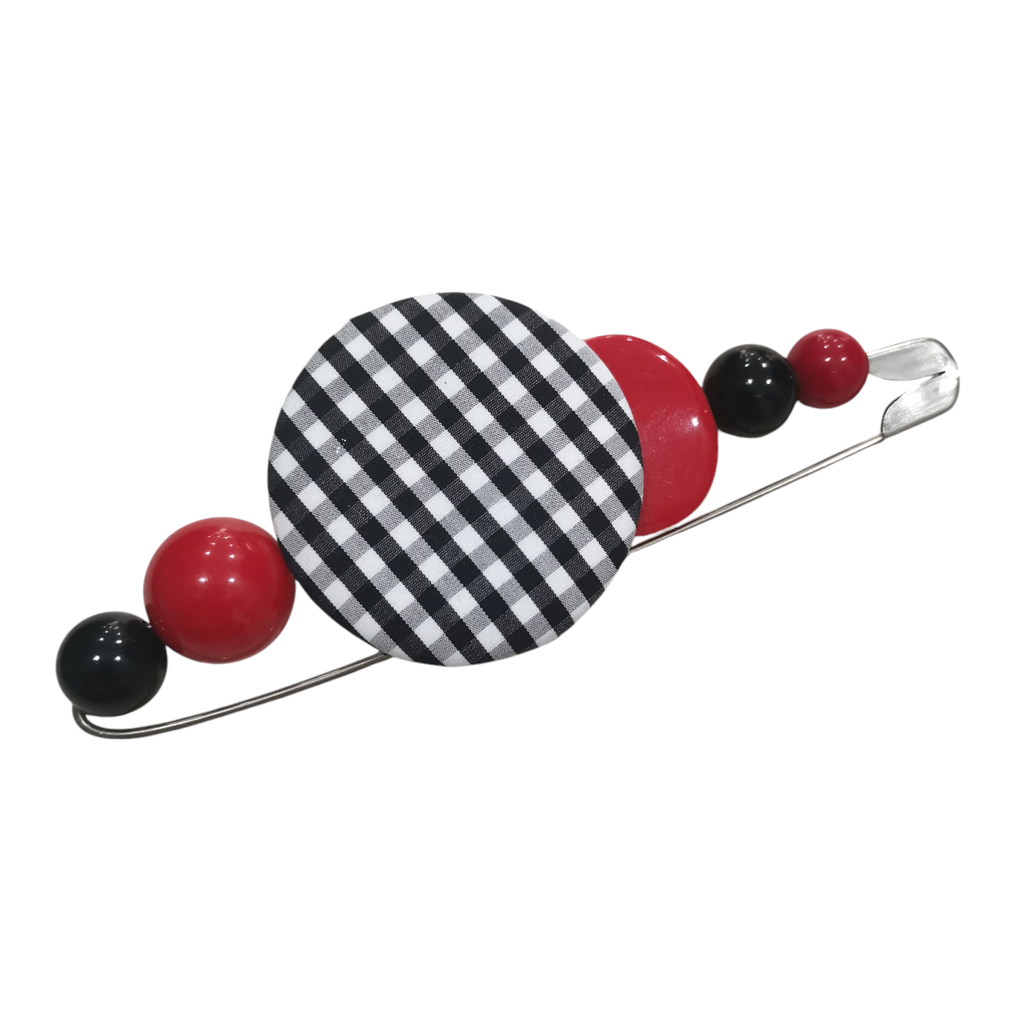 Handmade Vichy Pin in Red, Black, and White