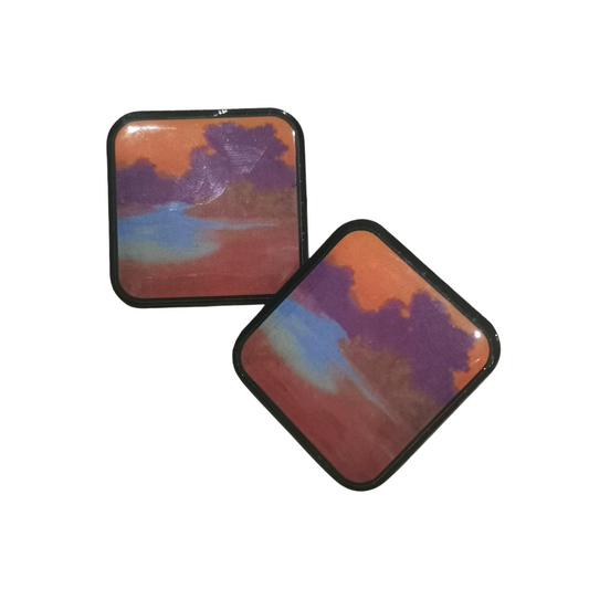 Boucles d'Oreilles Carrées en Plexiglas avec Motif Paysage