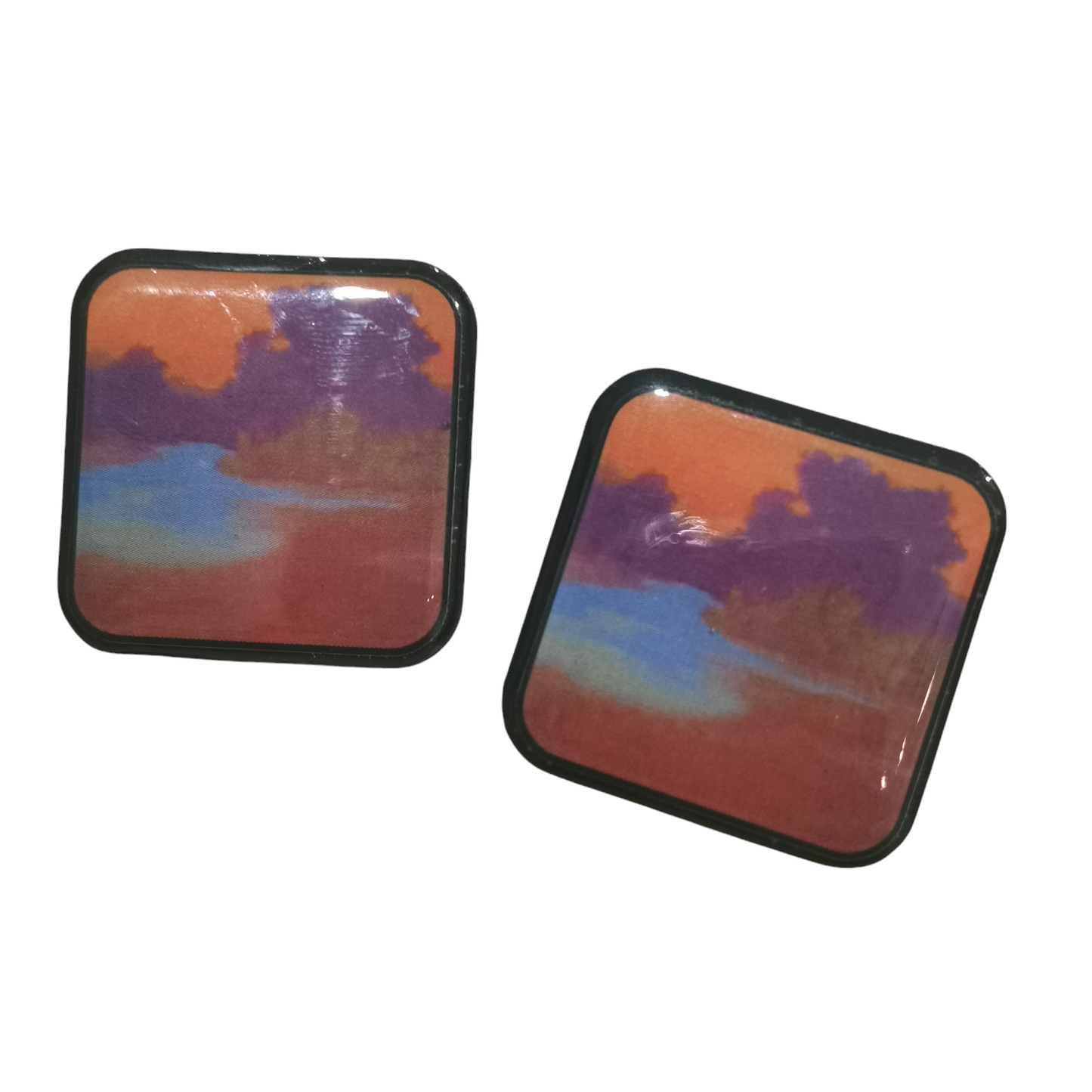 Boucles d'Oreilles Carrées en Plexiglas avec Motif Paysage