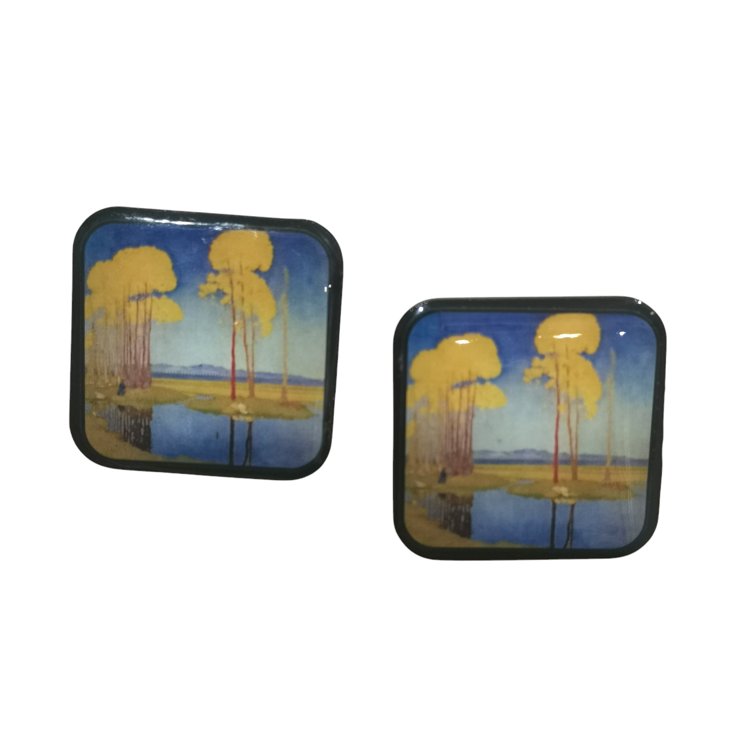 Boucles d'Oreilles Carrées en Plexiglas avec Motif Paysage Bleu